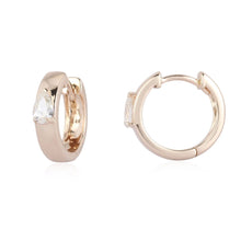 Load image into Gallery viewer, Solitaire Heart Diamond Small Thick Gold Hoops
