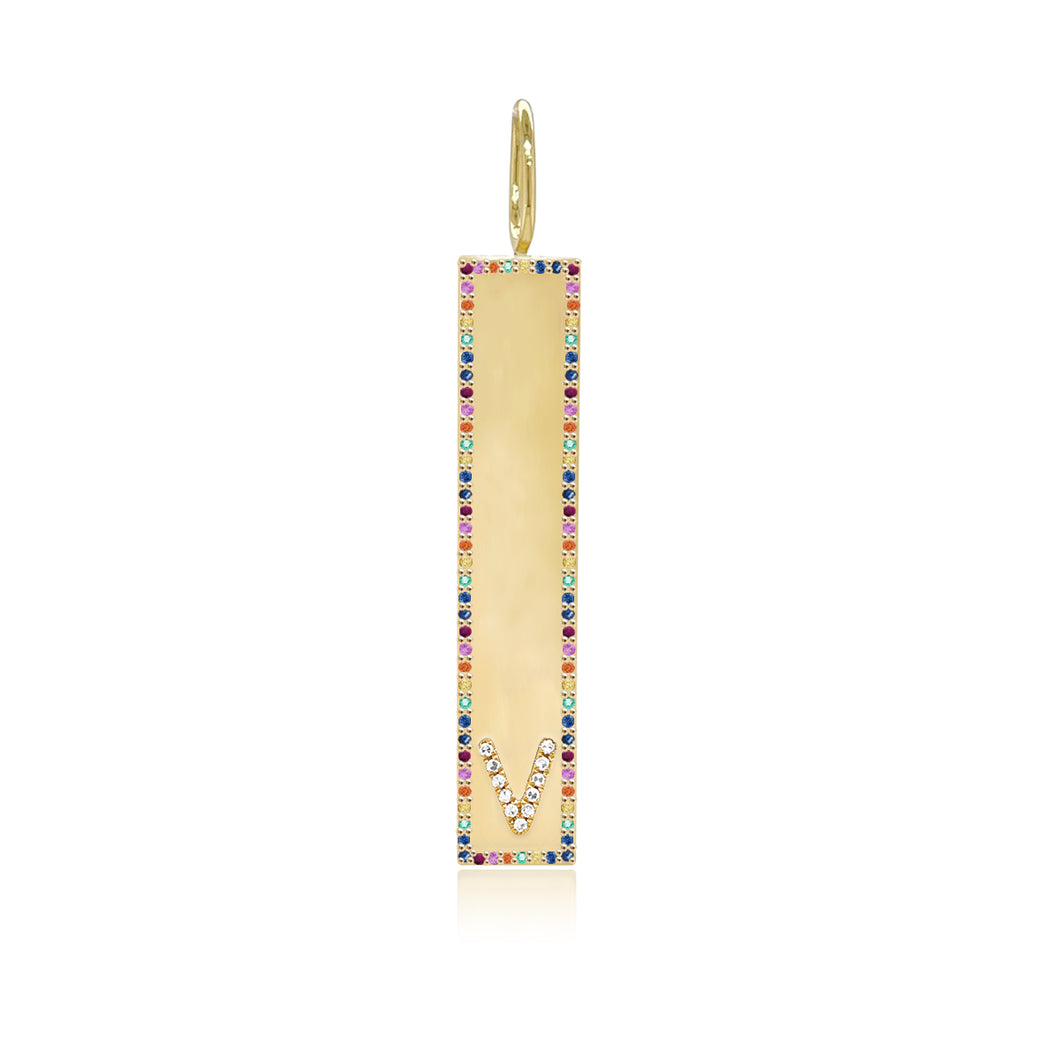 Pave Initial Rainbow Pave Plate Charm