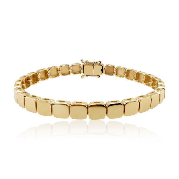Large golden square bracelet in 14k gold, bold fine gold jewelry for modern luxury style