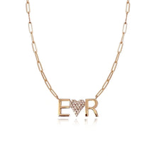 Load image into Gallery viewer, Two Gold Initials and Pave Heart Necklace
