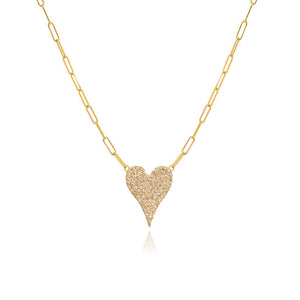 Large Pave Heart Paperclip Necklace