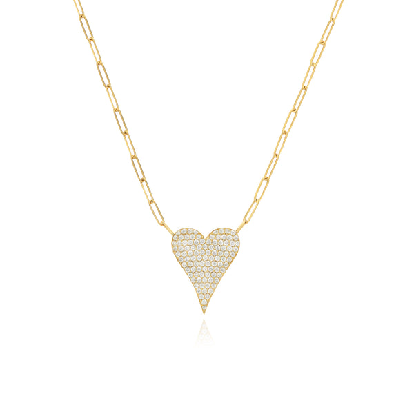 Large Pave Heart Paperclip Necklace