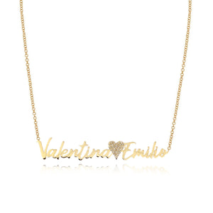 Two Gold Names and Charm Necklace