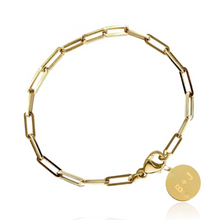 Load image into Gallery viewer, Thick Paperclip and Small Disc Charm Bracelet
