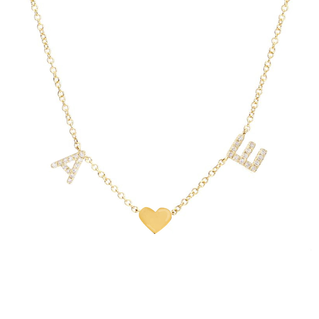 Spaced Pave Initials and Gold Charm Necklace