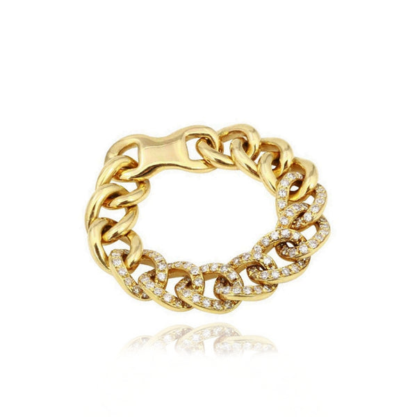 Pavé Cuban Chain Ring in 14k gold, a bold statement in luxury gold jewelry.