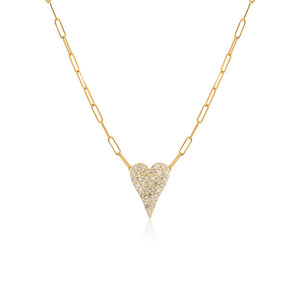 Small Pave Heart Paperclip Necklace - Rose Gold