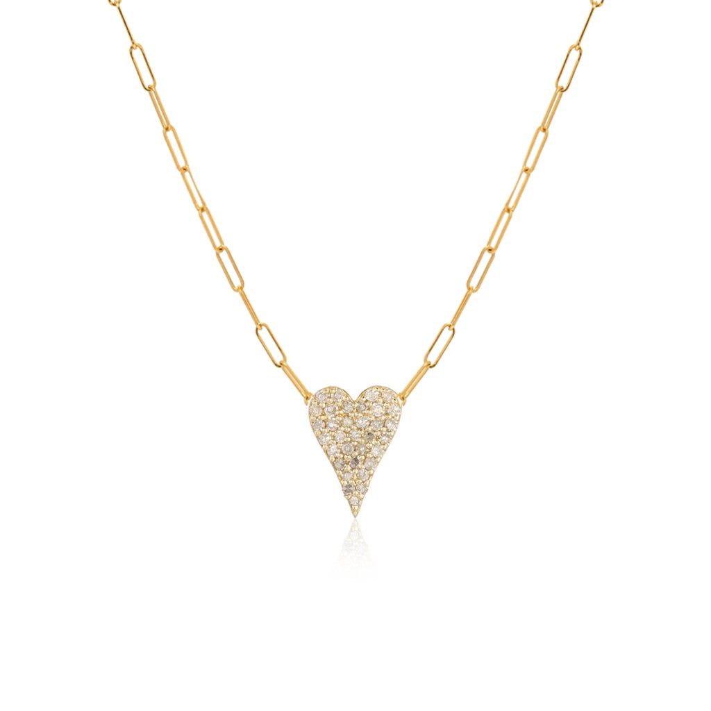 Small Pave Heart Paperclip Necklace - Rose Gold