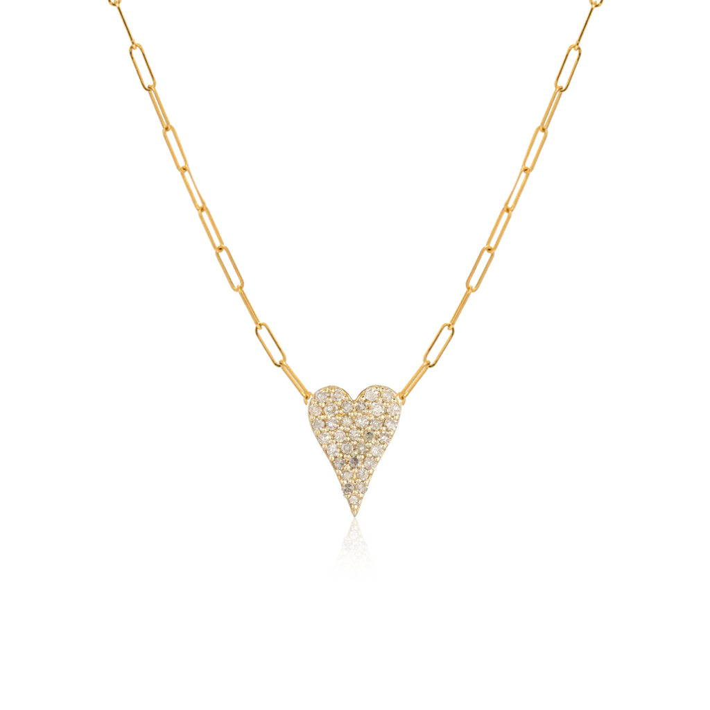 Small Pave Heart Paperclip Necklace