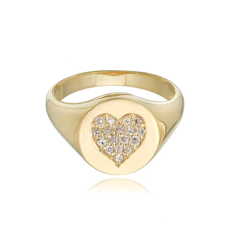 Pave Heart Signet Ring