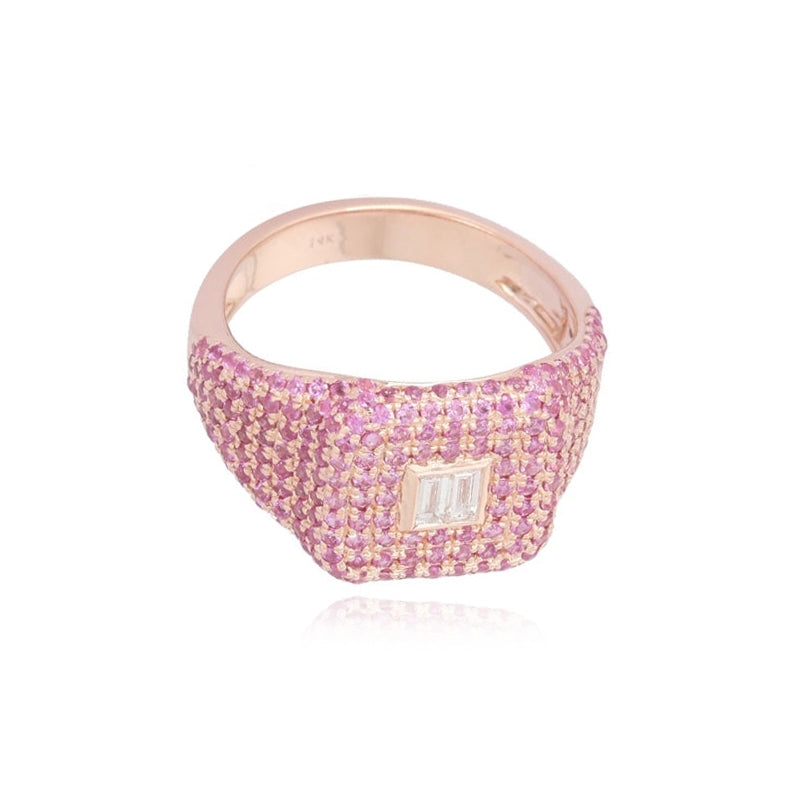Pink Sapphire With Baguette Signet Ring