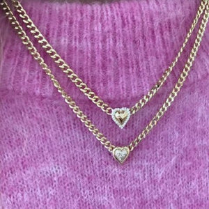 Puffy heart with center pave cuban necklace