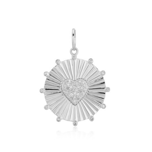 Round Striped Pave Heart Medallion Charm