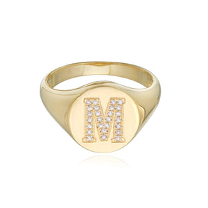 Signet Pave Initial Ring