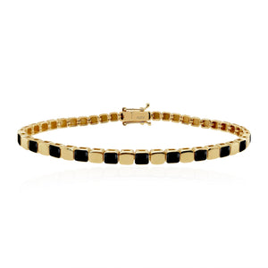 Small Golden Square Spaced Enamel Bracelet- 14K Yellow Gold