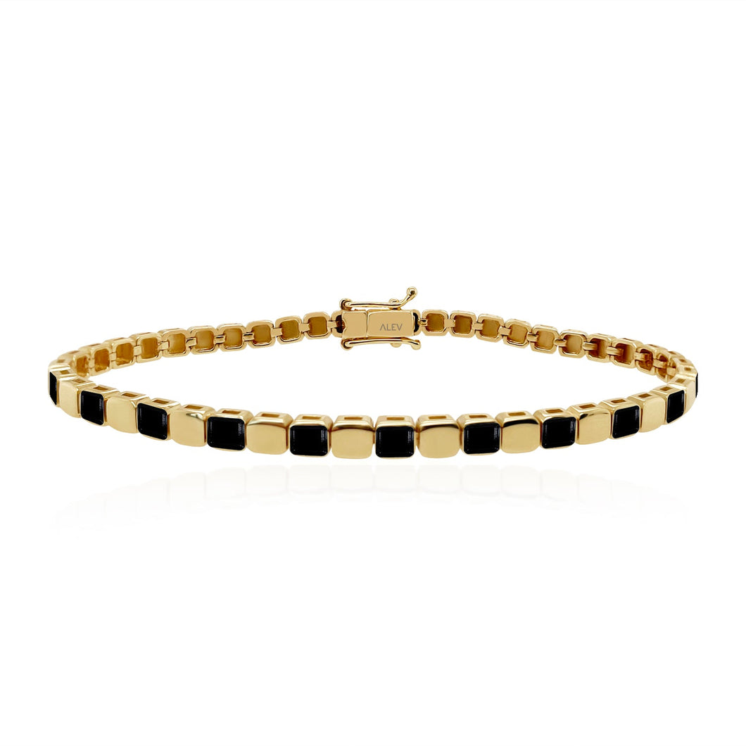 Small Golden Square Spaced Enamel Bracelet- 14K Yellow Gold