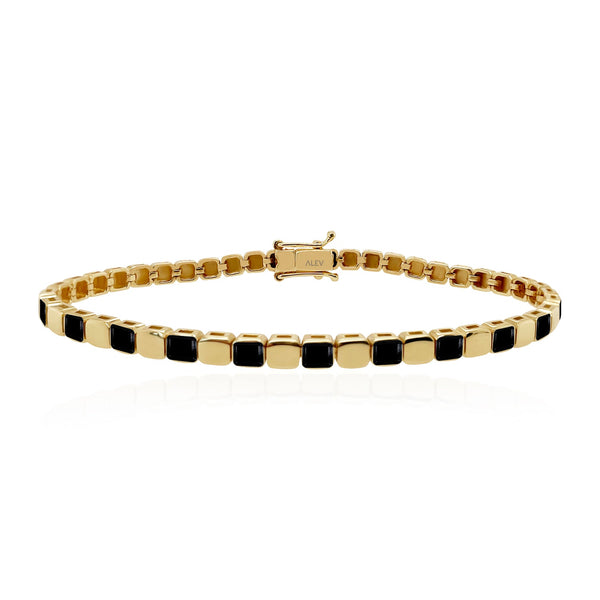 Small Golden Square Spaced Enamel Bracelet- 14K Yellow Gold
