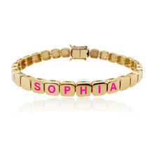 Load image into Gallery viewer, Large Golden Square Personalized Enamel Bracelet
