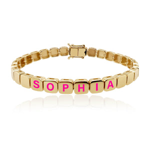 Large Golden Square Personalized Enamel Bracelet