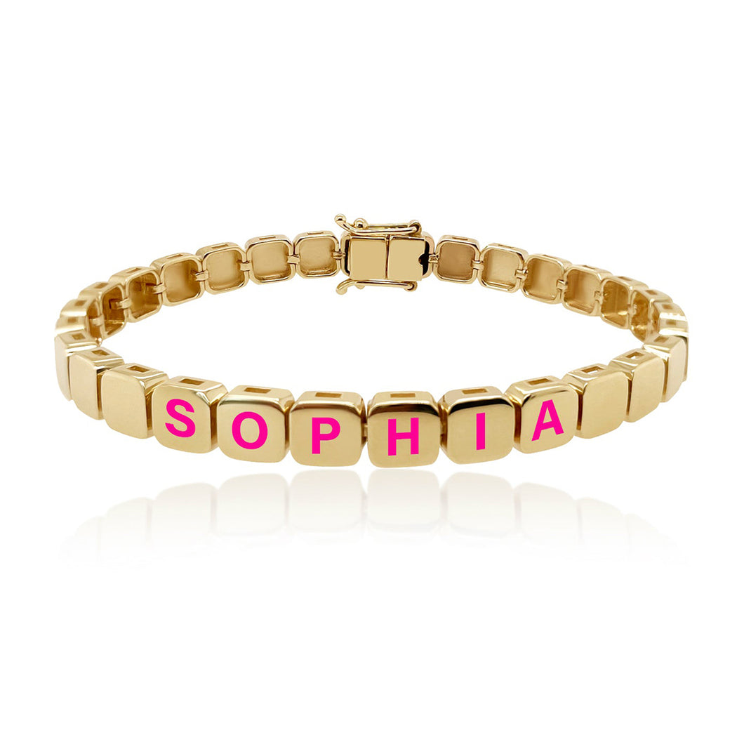 Large Golden Square Personalized Enamel Bracelet