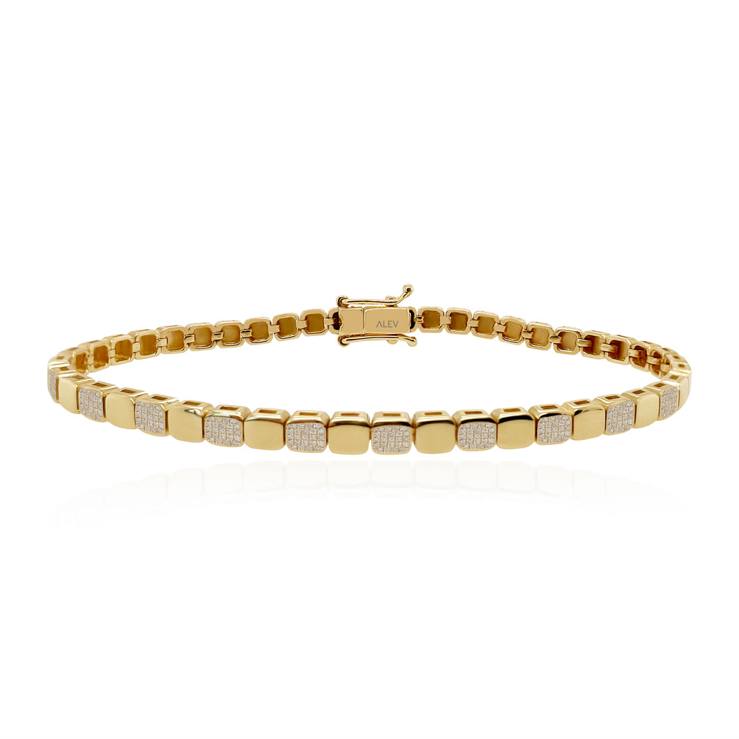 Small Golden Square Full Spaced Pave Bracelet