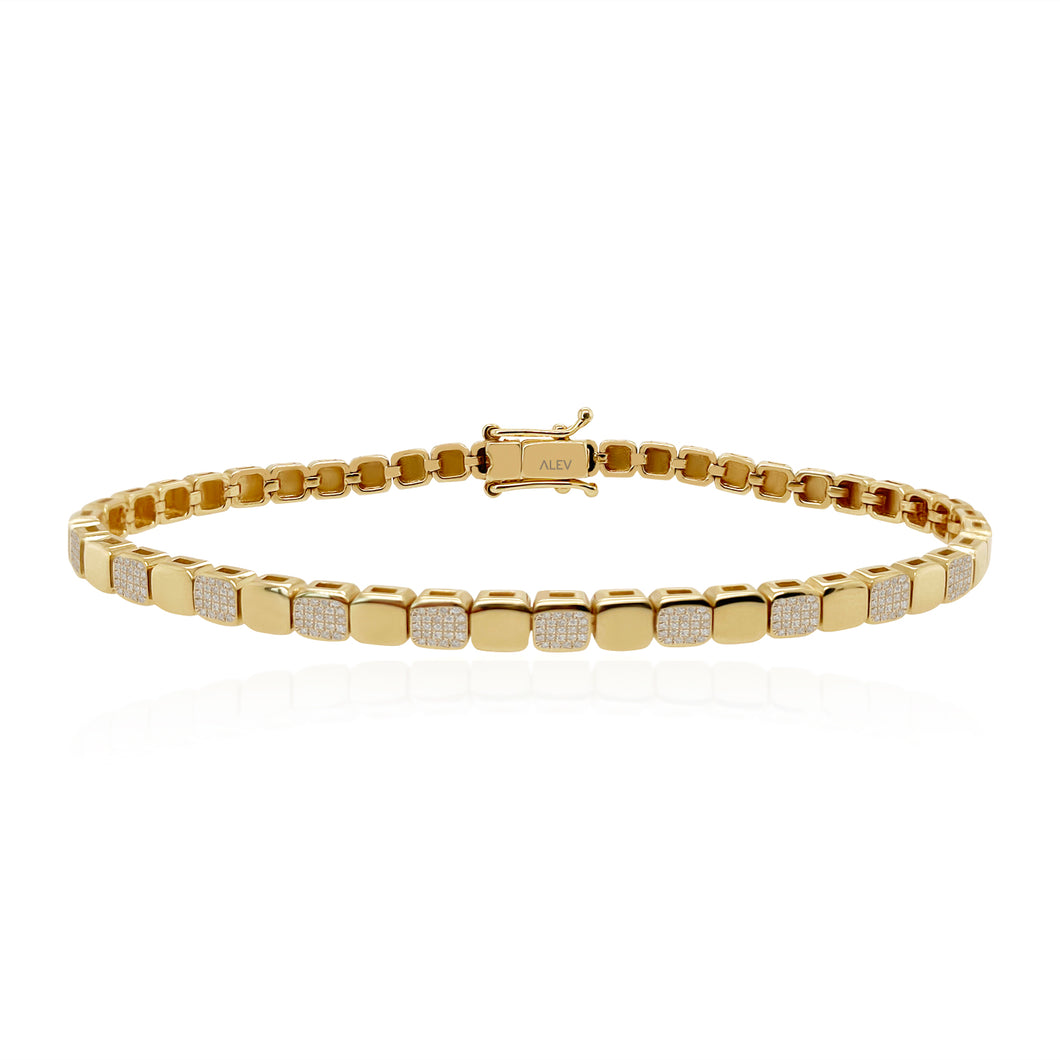 Small Golden Square Full Spaced Pave Bracelet