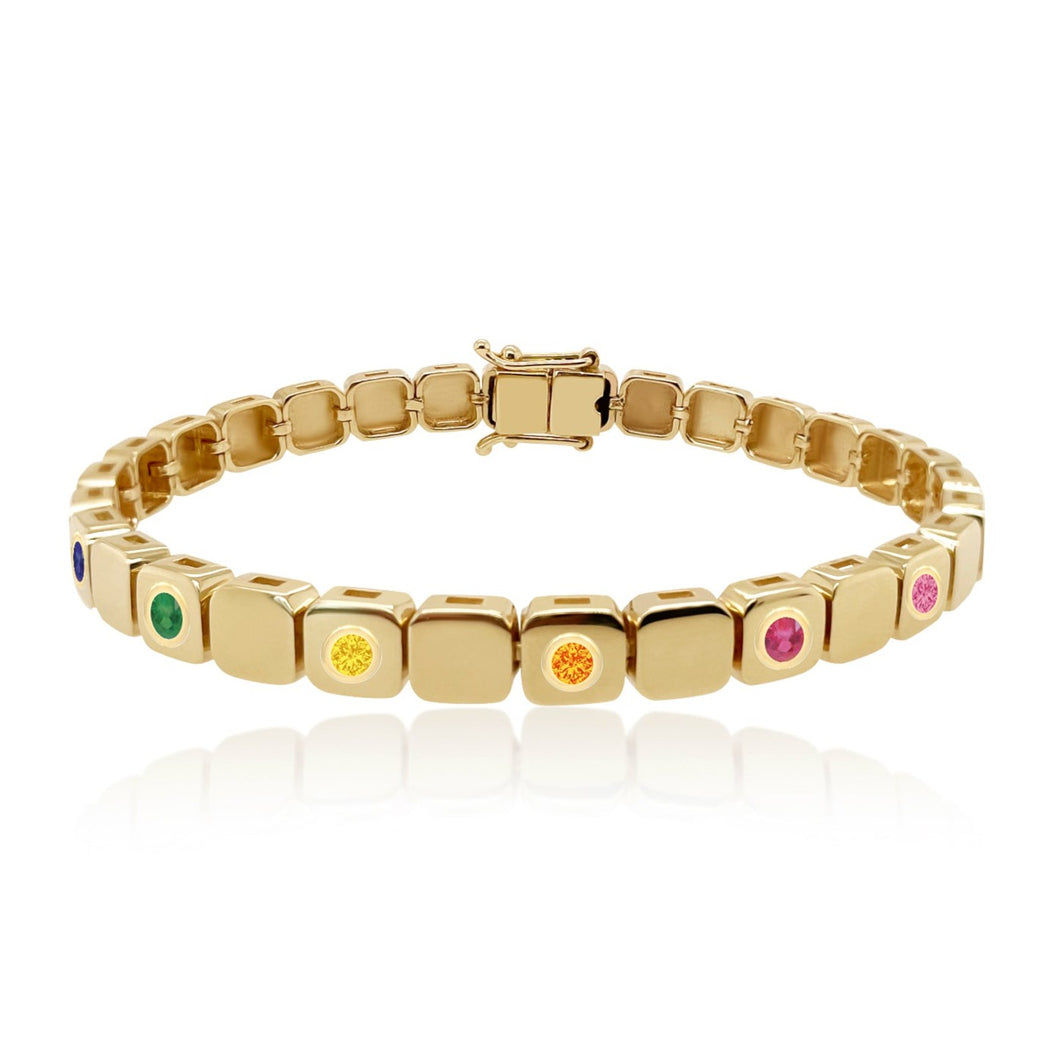 Large Golden Square Rainbow Bezel Bracelet