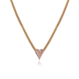 Pave Heart Cuban Chain Necklace