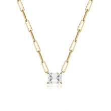 Load image into Gallery viewer, White Topaz Emerald Cut Paperclip Necklace
