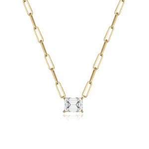 White Topaz Emerald Cut Paperclip Necklace