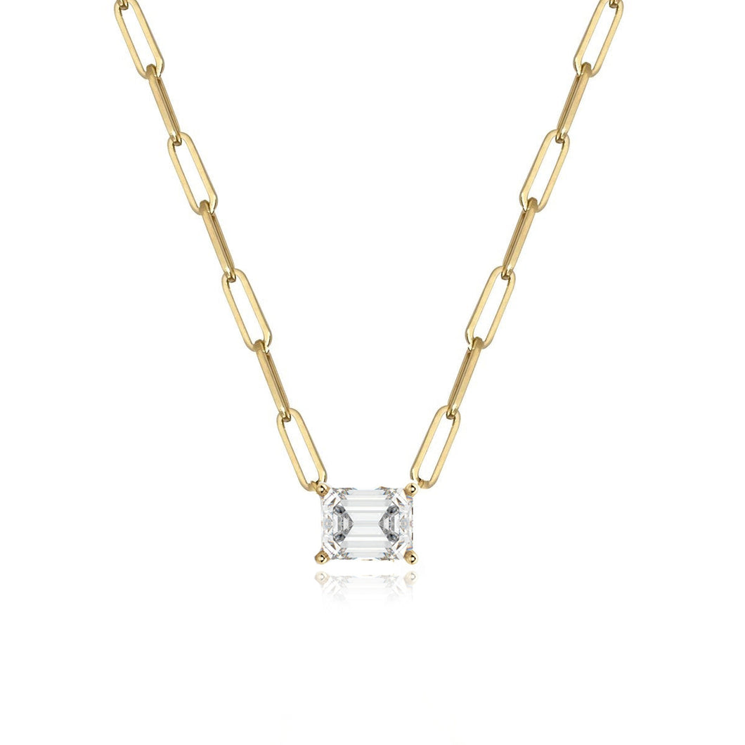 White Topaz Emerald Cut Paperclip Necklace